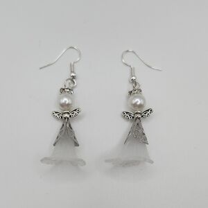 Chic Silver and White Angelic Earrings